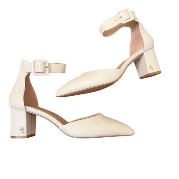 Kurt Geiger London Burlington Leather In Bone Block Heels Size 37.5 = US Size 7 - Picture 1 of 14